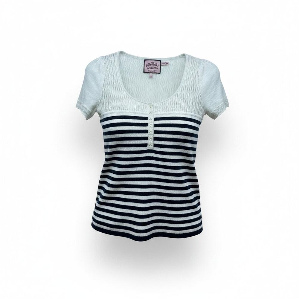 Vintage Y2K 2000s Juicy Couture Striped Knit Short Sleeve Tee T-Shirt Sweater M
